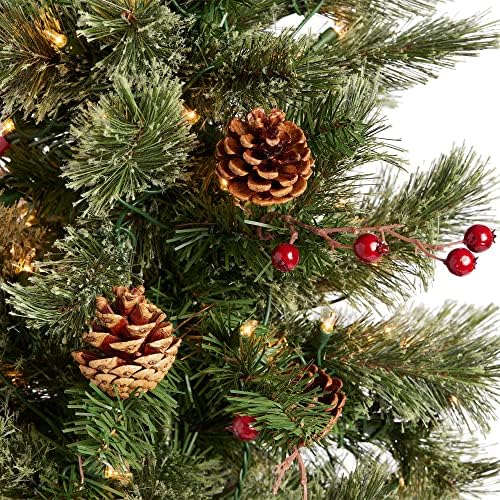 Kućna baština Stanley 7 'Olovka Pine Umjetno božićno drvce Prelit 350 White žarulja Svjetla, Pinecones, Berries, 335 PVC