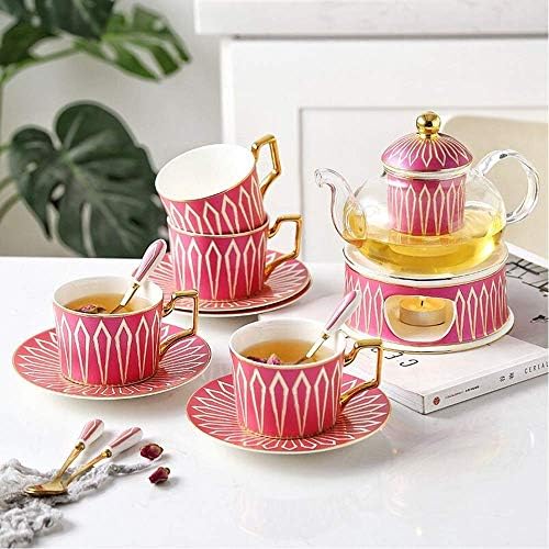 YJALBB Tea set European Tea Set With Candle Warmer Glass Teapot Blooming Loose Leaf Tea Kettles For 4 Persons Home Use Wedding