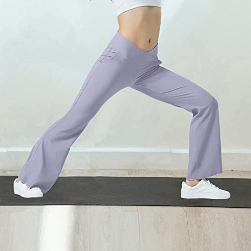 Ženske joga hlače, prekrižene tajice s visokim strukom za kontrolu trbuha i širokih nogu