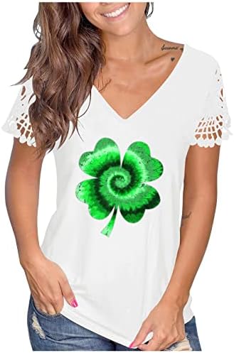 Ženski sveti Patrick's Dan tiska labava košulja čipka kratka rukava V vrat odmor za odmor TOPS Summer labave grafičke majice