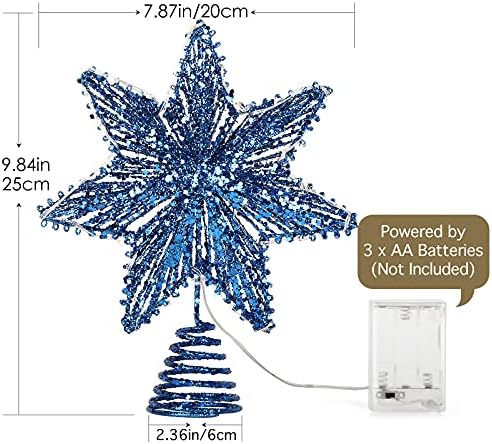 Roylvan Star Tree Topper, blistavi 3D božićna zvijezda svjetlost, akumulatorska lagana lagana je heptagon u obliku božićne