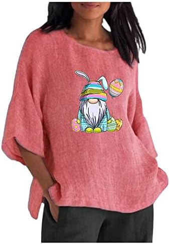 Uskrsne košulje za žene gnome uskrsna košulja smiješna majica za uskršnji gnome jaja casual pamuk i posteljina 3/4 vrhova