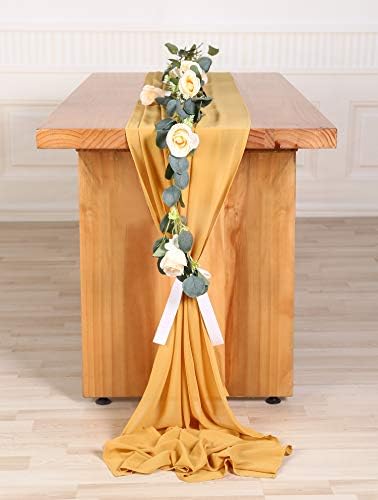Sherway 27 x 168 inčni zlatni čifon, trkač za vjenčanje, ekstra dugačak polufinasti stol za stol, rustikalni vjenčani tuš