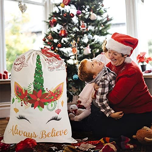 Božićna torba, torba Djeda Božićnjaka, Božićni ukrasi od jednoroga, platnena torba Djeda Božićnjaka s vezicom, božićna poklon