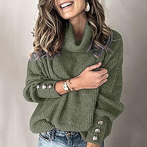 Ženski džemperi od ramena Turtleneck Pulover gumb Dugi rukav labavi pleteni džemper 2023