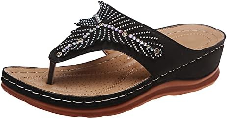 RBCULF ženske papuče modne rhinestones pu Comfort Wedge pete Open Flip Plops papuče sandale na plaži skliznule na cipele