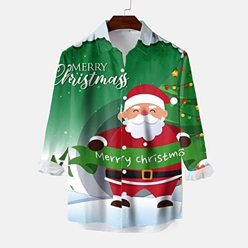 ZDDO majice za božićne gumbe za muške, dugi rukavi 3d smiješni Xmas Djed Mraz print havajska košulja stane ležerne košulje