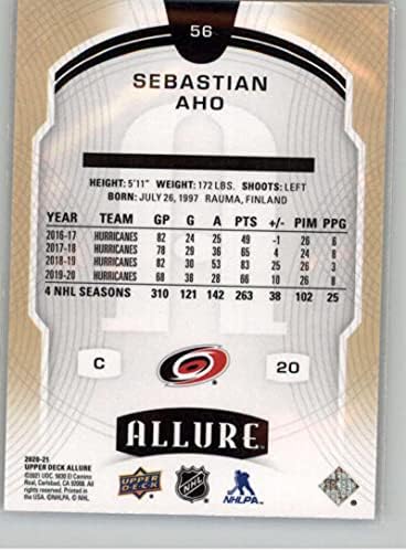 2020-21 Gornja paluba Allure 56 Sebastian Aho Carolina uragani NHL Hockey Base Trgovačka kartica