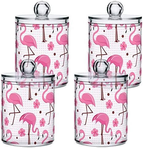 Ružičasti cvjetovi flaminga držač pamučnih štapića spremnici za kupaonicu staklenke s poklopcima Set pamučnih štapića Okrugli