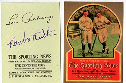 Babe Ruth i Lou Gehrig Sporting News Blank Card s fansimile autografom prednjim New York Yankees - Reprint