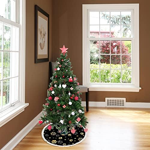 Xollar 48 -inčni veliki božićni drvci suknja prostirka zlatna psa tiskana zvijezda, ukrasi božićnih stabala za zimske zabave