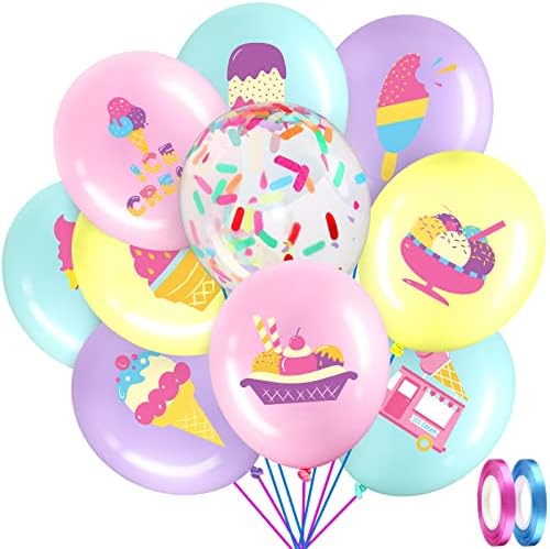 60 pakiranja sladoled zabave baloni ukrasi, 12 inčni špriceji zabava konfeti lateks baloni za djecu slatko ljeto sladoled