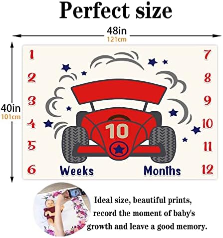 Vidmot Racing Car Baby Monthly Milestone pokrivač 48x40in Slatka deka za bebe deke meke plišane mjesece prekrivač za vrtić
