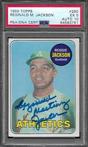 Reggie Jackson potpisao je Auto 1969. Topps Oakland A Rookie Card - Puno ime - PSA - Kartice s baseball pločama