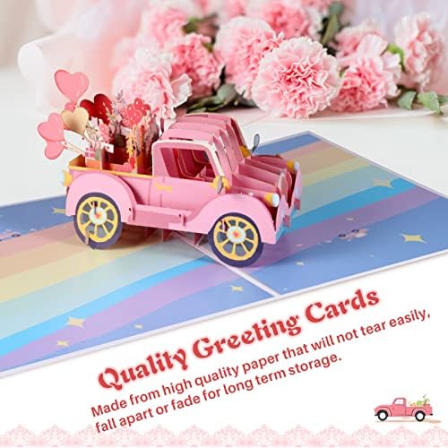 Čestitka za Majčin dan, pop-up kartica s ružičastim automobilom i cvijećem, 6. 98., 3. čestitka za suprugu, ljubavna čestitka