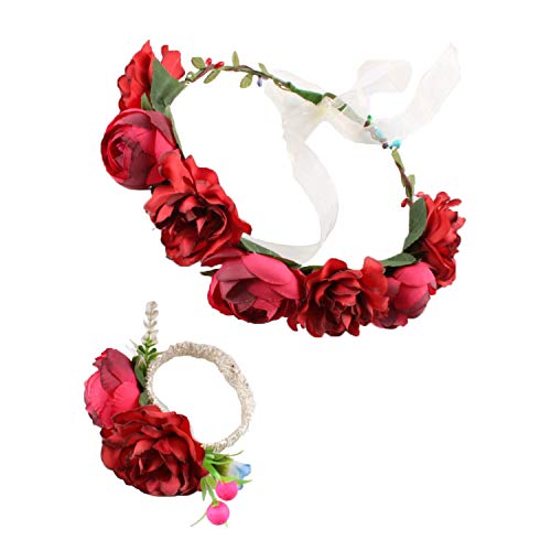 Zasljepljujuća kruna s cvjetnim bobicama za djevojčice, traka za glavu, Cvjetna kruna s narukvicom za zapešće za svadbene
