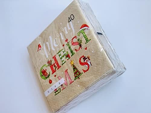 40-ct 13x13 Snjegovića ptica božićno drvce Sleigh Candy trska, vesela božićna papirnata salveta | Božićni koktel salvet |