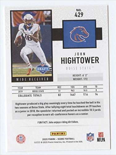 2020. rezultat 429 John Hightower IV RC Rookie Boise State Broncos nogometna trgovačka karta