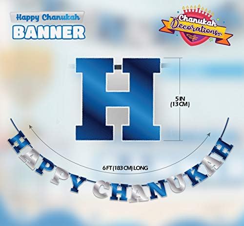 Sretni natpis Hanukah - Chanukah Banner - Plava i srebrna sretna Chanukah Pisma Banner