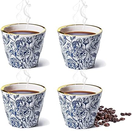 Šalice za espresso set od 4 prekrasne cvjetne keramičke šalice za kavu - 3,5oz espresso šalice novosti dizajniranje i pozlaćeni