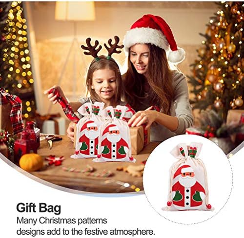 CABILOCK Bijela poklon vrećica 6pcs božićne poklon vrećice s snjegovima i snjegovima i Djed Mraz uzorak pamučne lanene bombone