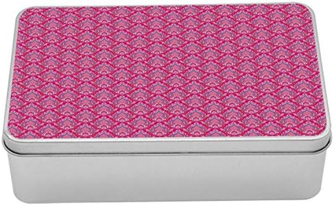 Ambasonne Antička orijentalna limena kutija, ružičasti tonovi istočni nadahnuti tradicionalni motiv, prijenosni pravokutni