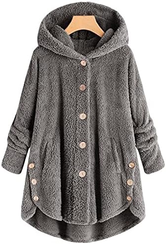 Nokmopo jakne za usjeve za žene plus gumb plišani vrhovi s kapuljačom labavi kardigan vuneni kaput zimska jakna
