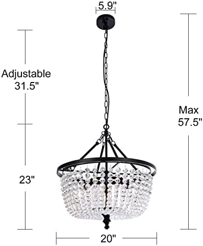 Tochic Crystal Chenelier Light, crni luster za seosku kuću, moderni viseći stropni svjetiljki, okrugli lusteri od perla za