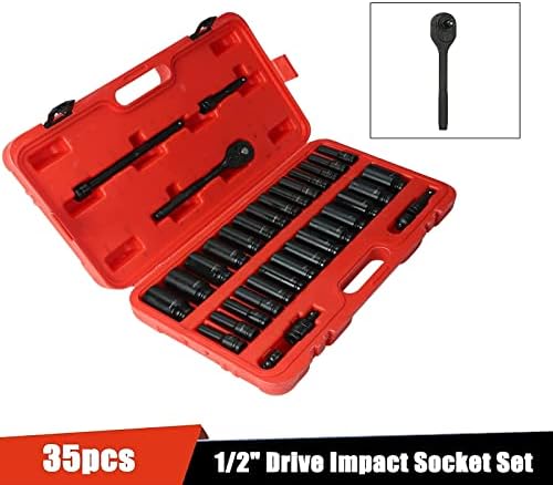 35 PCS 1/2 inča pogon Master Uticket Set Deep Socket Standard SAE i metrike s ručicom i produženim trakama