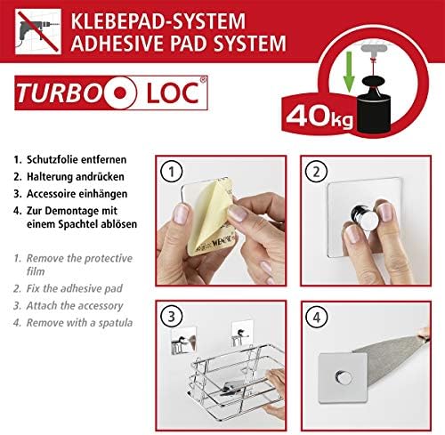 Wenko Turbo-Loc Quadro kromirani držač za zube, 7 x 10 x 9,5 cm, za četkicu za zube i pastu za zube, nije potrebno bušenje