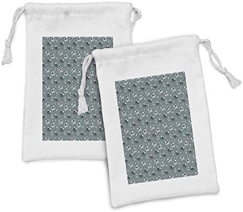 Ambasonne Childish Tkanina za torbicu od 2, pande koje spavaju na oblacima Male zvijezde i srca u obliku crtića, mala vrećica