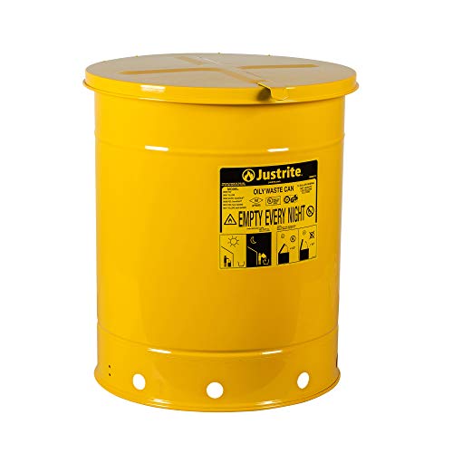 JUSTRITE 09511 Čelični masni otpad može s ručno upravljanim poklopcem, kapacitetom od 14 galona, ​​žuti
