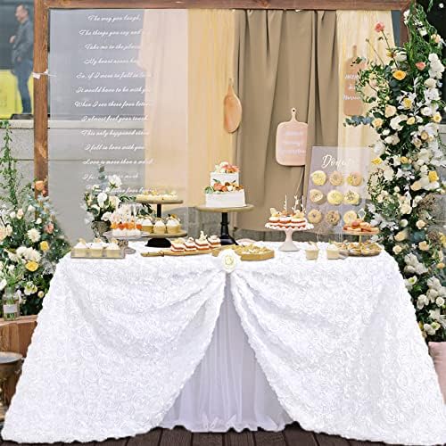 Fanqisi bijeli stolnjak 50x102 inča rozeta vjenčana stolnjak stol dekor dekor pravokutnik satenski cvjetni poklopac za dekoracije