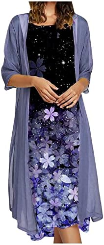 Haljina kratkih rukava za žene, ženski ležerni modni tisak o/vrat srednje dužine dvodijelne haljine