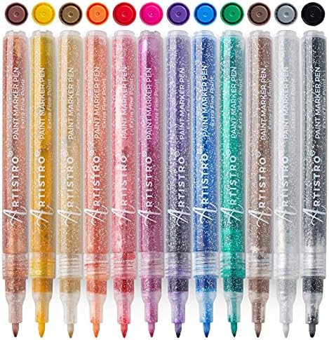 Artistro 12 sjajne olovke za akrilne boje dodatni fini vrh i 30 oznaka akrilnih boja, dodatni fini savjet, snop za kamenovanje,