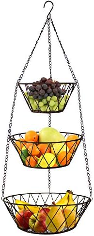 Teška-3-slojna viseća kuhinjska brončana košara za voće