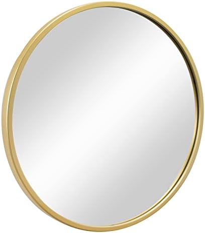 Okruglo ogledalo 24-inčni zidni nosač od pravog stakla, veliko okruglo ogledalo u zlatnom metalnom okviru za kupaonicu, dnevni