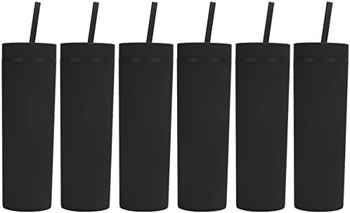 uske čaše od 16 unci mat crne pastelne boje s poklopcima i slamkama.Plastične akrilne šalice za smoothie za višekratnu upotrebu