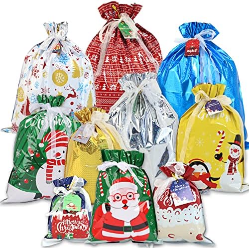 40pcs božićne poklon vrećice s vezicama 10 Veličina 10 dizajna različitih veličina vrećice za pakiranje folije vrećice Djeda