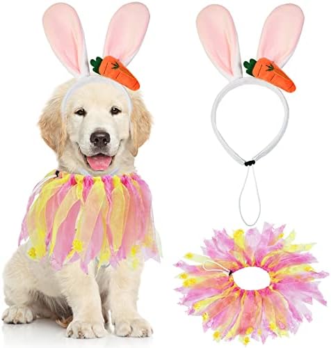 Uskrsna odjeća goyoswa, uskrsna odjeća za uskrsnu pse, pas uskršnji uši za uskrsni ovratnik s ružičastim i žutim vrpcama
