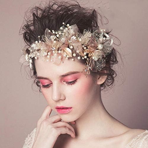 Prekrasna ružičasta biserna Cvjetna vjenčana traka za glavu sa zlatnim perlicama od lišća biserni ukrasi za glavu Kristalna