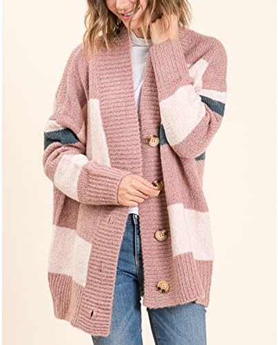 Kardigan džemper za žene padaju ležerni gumb dugih rukava dolje niz rebrasti kardigans kaputi labavi fit fit kimono vanjska