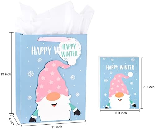 Maypluss 13 Božićna velika poklon vrećica s čestitkom i papir za tkivo za Božić, rođendan - Pink & Blue Gnome Design