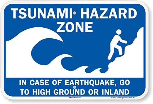 SmartSign-S-5650-EG-12X18 Zona opasnosti od Tsunamija-u slučaju potresa, idite na visoki znak ili unutrašnjost znak | 12