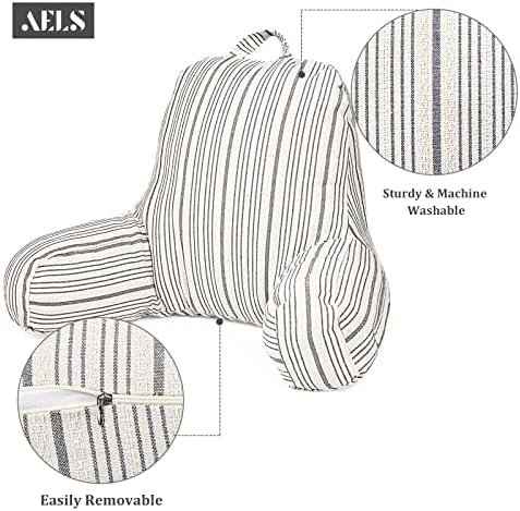 Aels veliki začetni jastuk za čitanje Poklopac rukama i džepovima, 18 bež sa sivim prugama teksturirane platnene naslone