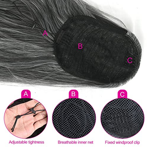 Ekstenzije za kosu a-list, crni ženski rep s kravatom, 18-inčni Sivi rep, sintetički kovrčavi rep za crne ženske ekstenzije
