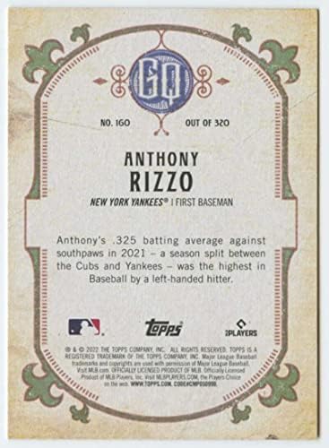 2022 Topps Gypsy Queen 160 Anthony Rizzo New York Yankees MLB Trgovačka karta za bejzbol