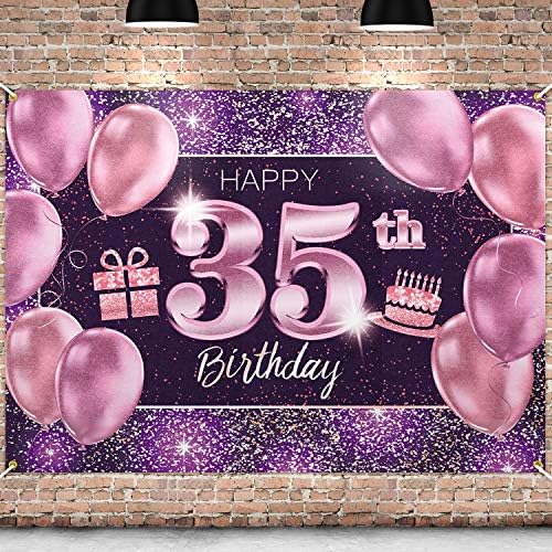 Pakboom Happy 35. rođendanska pozadina natpisa - 35 ukrasa za rođendanske zabave za žene - ružičasto ljubičasto zlato 4 x