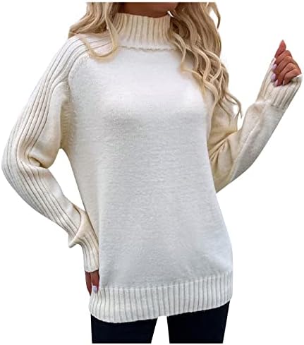 RMXEI Žene ležerno pulover od solidne boje visoki vrat dugi rukavi džemper