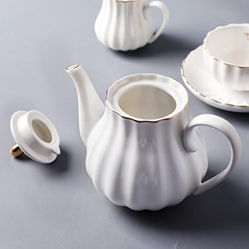 Porculanski setovi za čaj serije B, set od 6 šalica i tanjurić od 8 unci, s čajnikom, zdjelicom za šećer, vrčem za vrhnje,